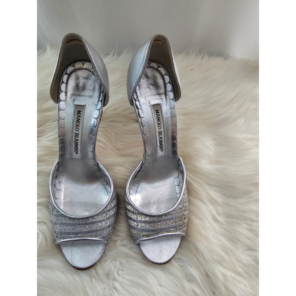 Manolo Blahnik ASTUTADO Silver Nappa Dorsay Heels Shoes dize 36.5 - Picture 3 of 8